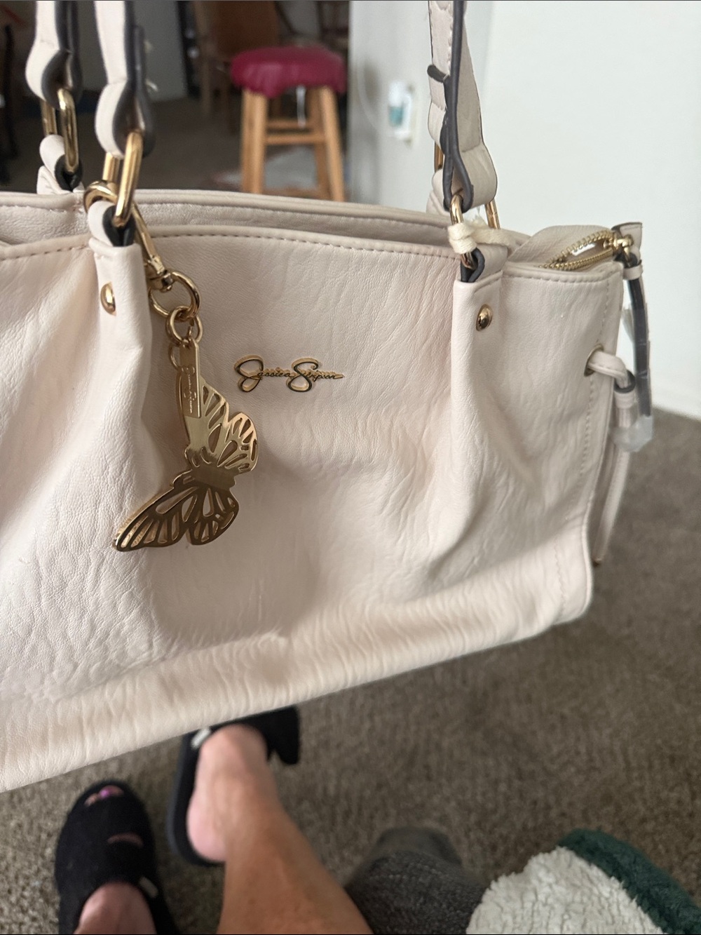 Jessica Simpson Cream Tote with Gold Butterfly Charm - Picture 8 of 8